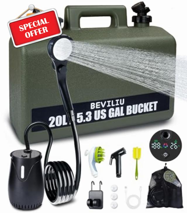 Beviliu Portable Shower Camping with 11L & 20L Food Grade Water Tank