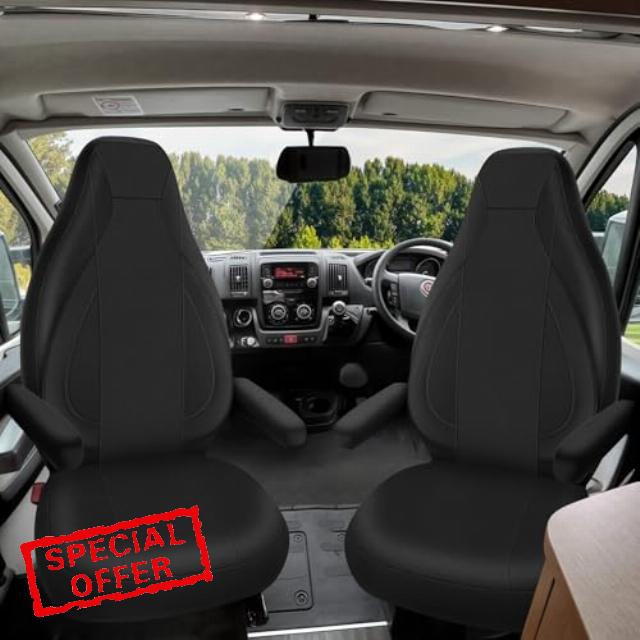 Black Seat Covers for FIAT Ducato Citroen Jumper Peugeot Boxer PossL 2 Win                                                          Motorhome Seat Covers Car Seat Protector Cushion Pilot Seats Driver & Passenger Se