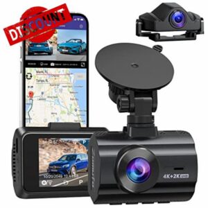 4K Dash Cam Front and Rear Built in WiFi GPS Free 64GB Card UHD 2160P Night Vision WDR 170 Wide Angle 24H Parking Monito