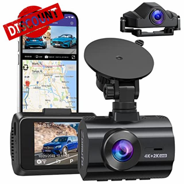 4K Dash Cam Front and Rear Built in WiFi GPS Free 64GB Card UHD 2160P Night Vision WDR 170 Wide Angle 24H Parking Monito