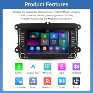 Car Radio Receiver with Wireless CarPlay/Android Auto/Mirrorlink
