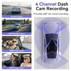 Car Dashcam with Loop Recording IR Night Vision 24H Parking Mode G-Sensor App Control 64GB SD
