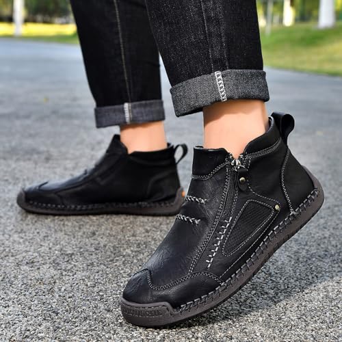 Handcrafted Leather Waterproof Non-Slip Orthopaedic Ankle Boots Side Zipper Hiking Orthopedic Fleece Slip-On Footwear for Outdoor Walking