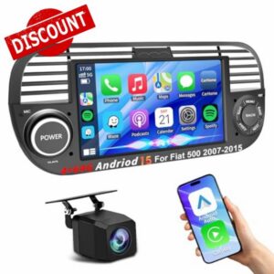 4+64G Android 15 Car Stereo for Fiat 500 (2007-2015) Wireless CarPlay & Android Auto &MIrror Link