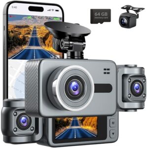 3 Channel Dashcam Car Camera with 64GB SD Card