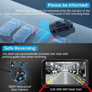 2.5K Dash Cam Front + 1080P Rear Dash Camera W/Super Night Vision