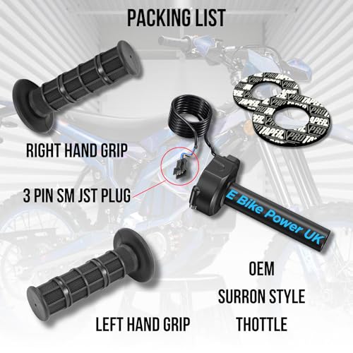 Black Grips Waffle Grip Suits 3 Pin SM JST Plug DIY EBike Surron