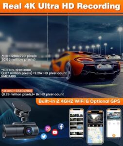 Dual Dashcam Front and Rear Camera 4K+2K with 32GB SD Card