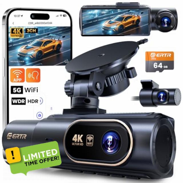 3 Channel 4K Dash Cam Front and Rear