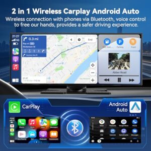 2-in-1 Car Play Screen Wireless Android Auto with 4K Front and 1080P Rear Camera