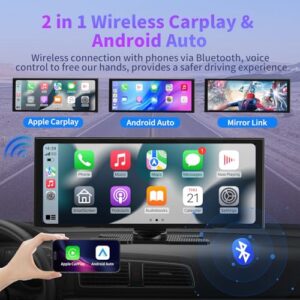 2-in-1 Car Play Screen Wireless Android Auto with 4K Front and 1080P Rear Camera
