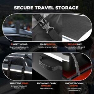 Universal Fit With or Without Roof Rack- Anti-Slip Mat,Combination Lock,6 Door Hooks,4 Extra Straps