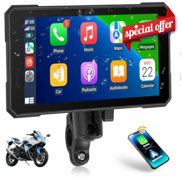 CAMECHO Motorcycle Carplay Screen with Wireless Android Auto