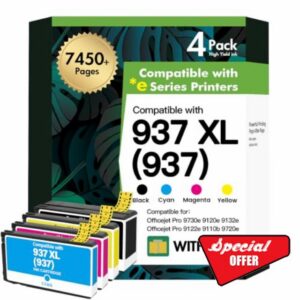 937XL 937 Ink Cartridges Multipack 9720e 9730e Compatible for HP937 Ink Cartridges 937e for HP OfficeJet Pro 9135e 9125e 9130b 9132e 9122e 9110b 9120b 9130e Printers (Black Cyan Magenta Yellow)