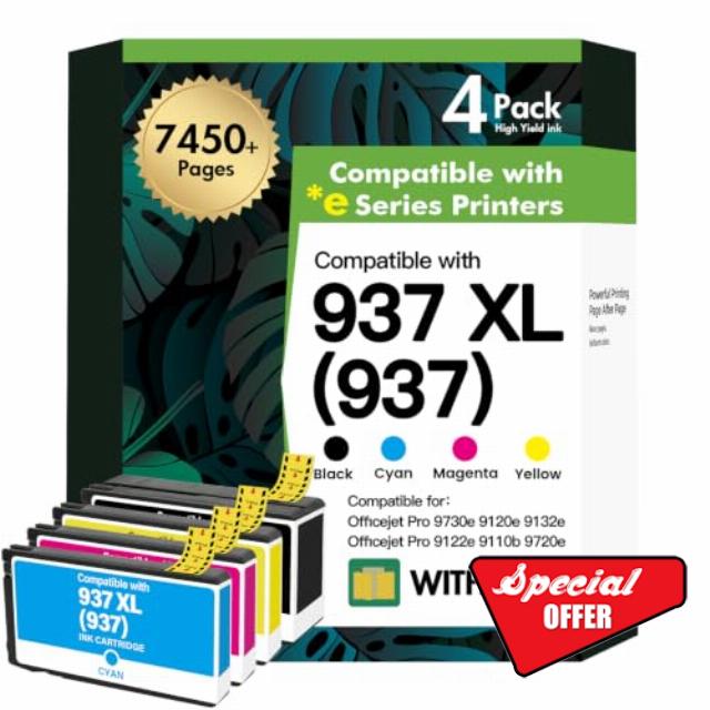 937XL 937 Ink Cartridges Multipack 9720e 9730e Compatible for HP937 Ink Cartridges 937e for HP OfficeJet Pro 9135e 9125e 9130b 9132e 9122e 9110b 9120b 9130e Printers (Black Cyan Magenta Yellow)