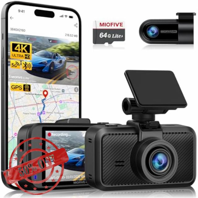 Miofive 4K+2K Dual Dash Cam Front and Rear