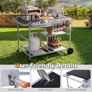 Movable BBQ Trolley Food Prep Station for Backyard
