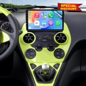 4+64G Car Stereo Radio for Ford Ka 2008-2014 Android 14 Head Unit with Wireless Carplay Android Auto GPS Navi 9 inch Touch Screen Bluetooth Wifi FM RDS SWC Mirror Link Split Screen Backup Camera/Mic