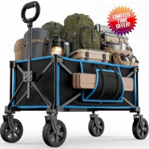 140L Camping Trolley on Wheels – Folding Wagon & Portable Beach Trolley Cart with Adjustable Handle