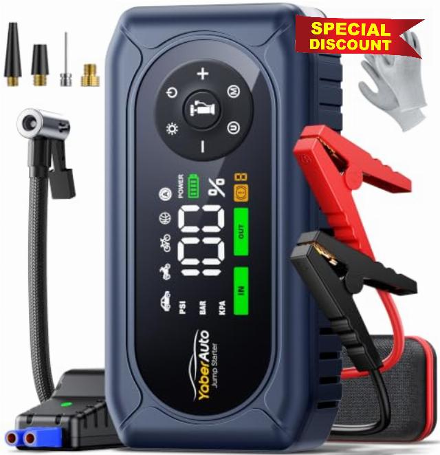YaberAuto Jump Starter Power Pack 6500A with Air Compressor 150PSI