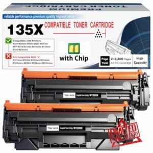 135X W1350X ( 135A W1350A ) Compatible Toner Cartridges [with CHIP] High Capacity 2400 Pages Black for M209 M209d M209dw M207dw M234d M234dw M234sdw M234sdn M235sdw Printers (2 Pack)