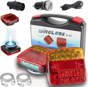 Wireless Magnetic Trailer Lights Kit 12V-24V Rechargeable LED Towing Board with 7 Pin Plug & USB-C