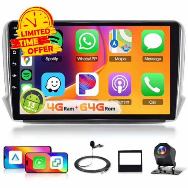 4G+64G Car Radio Stereo for Peugeot 208 2008 2013-2017 with DSP Wireless Carplay Android Auto GPS WiFi