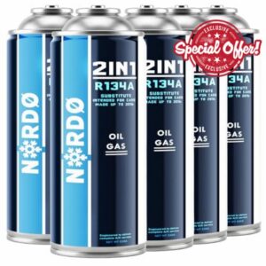 Nordo - Gas for Car Air Conditioning – Air Con Recharge Gas R134a – For vehicles manufactured between 1994 and 2016 – Non-toxic – Corrosion-resistant – 5 pieces – 235g per Ca