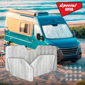 MJS Internal Thermal Windscreen Covers For RENAULT MASTER 3PCS UV-Proof sunshade mat Internal Thermal Blind Set with grey Back