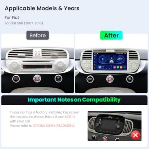 Octa Core 2+64GB 1 Din Head Unit for Fiat 500 (2007-2015) Cream w EQ DSP Dual Band WiFi Wireless CarAutoPlay GPS Bluetooth Cooling System