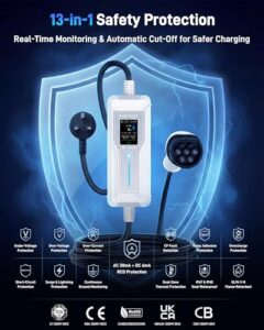 IP67) | UK 3-Pin Plug to Type 2 | Mode 2 Granny Charging Cable with Adjustable 6A–13A