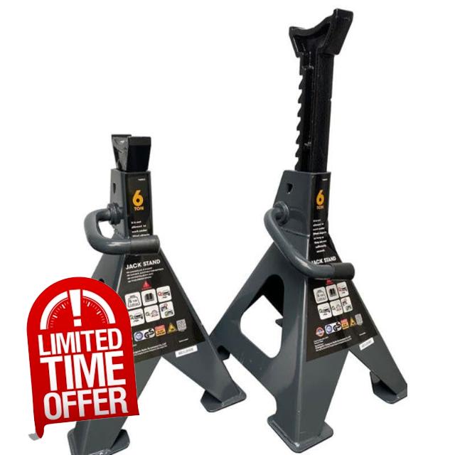 6 Ton Axle Stands (Pair) – Heavy Duty Ratchet Vehicle Supports with Safety Pin Compatible With Cars & Vans