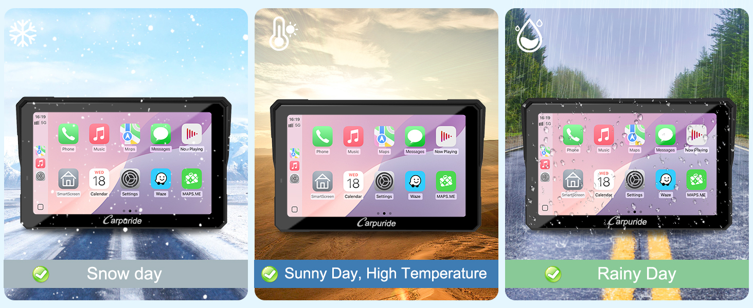 Series of smartphone screenshots showing weather app interface with text 'Sunny Day, High Temperature' and various app icons arranged in a grid pattern.