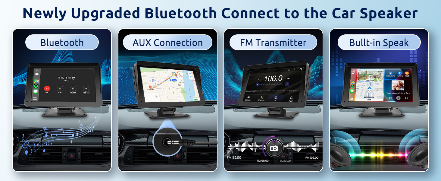 Portable Car Radio Wireless CarPlay Screen Android Auto Screen, Rimoody 7 Inch Touchscreen