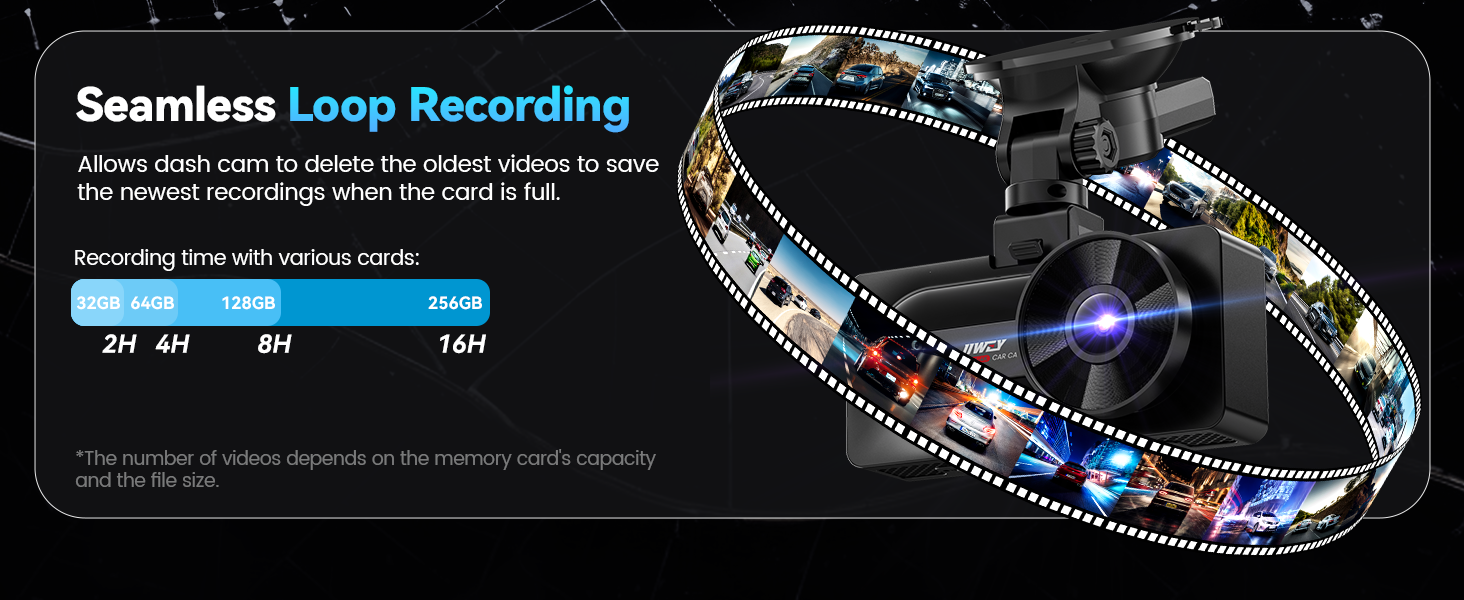 Text reads 'Seamless Loop Recording'. Multiple interface screens showing a circular timeline or recording interface with blue gradient design elements.