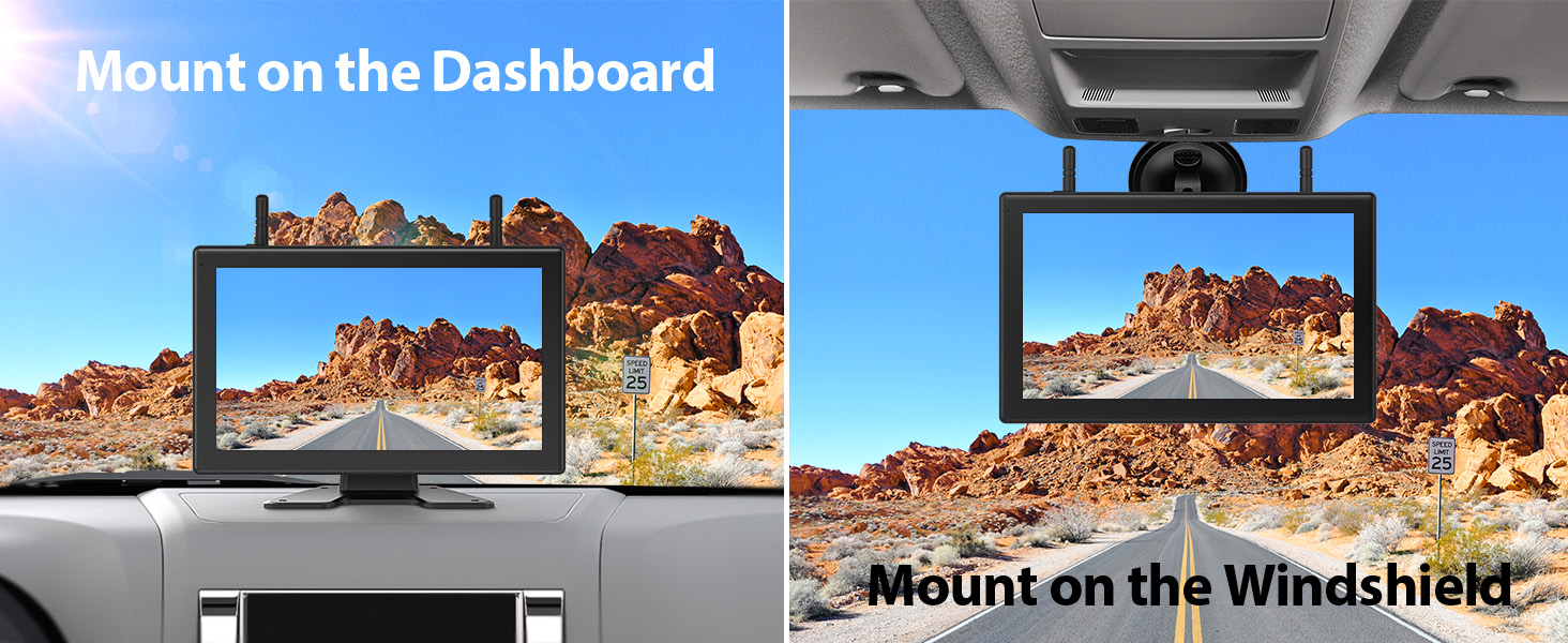 Multiple overlapping images showing motorcycles and camping scenes in desert/mountain landscapes, demonstrating portable camping equipment usage in outdoor settings.