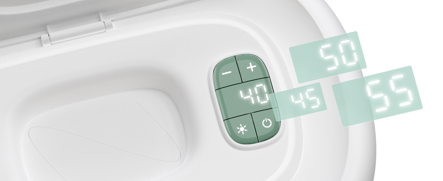Digital display interface showing numerical values 4g, 5g, and 5s in green on a white device background with button controls visible.