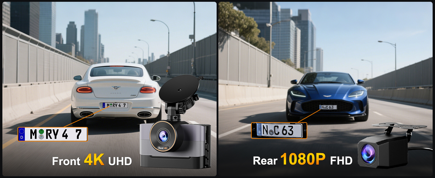Sequence of dashcam footage showing different road scenes. Text reads '1080P FHD' in one frame.