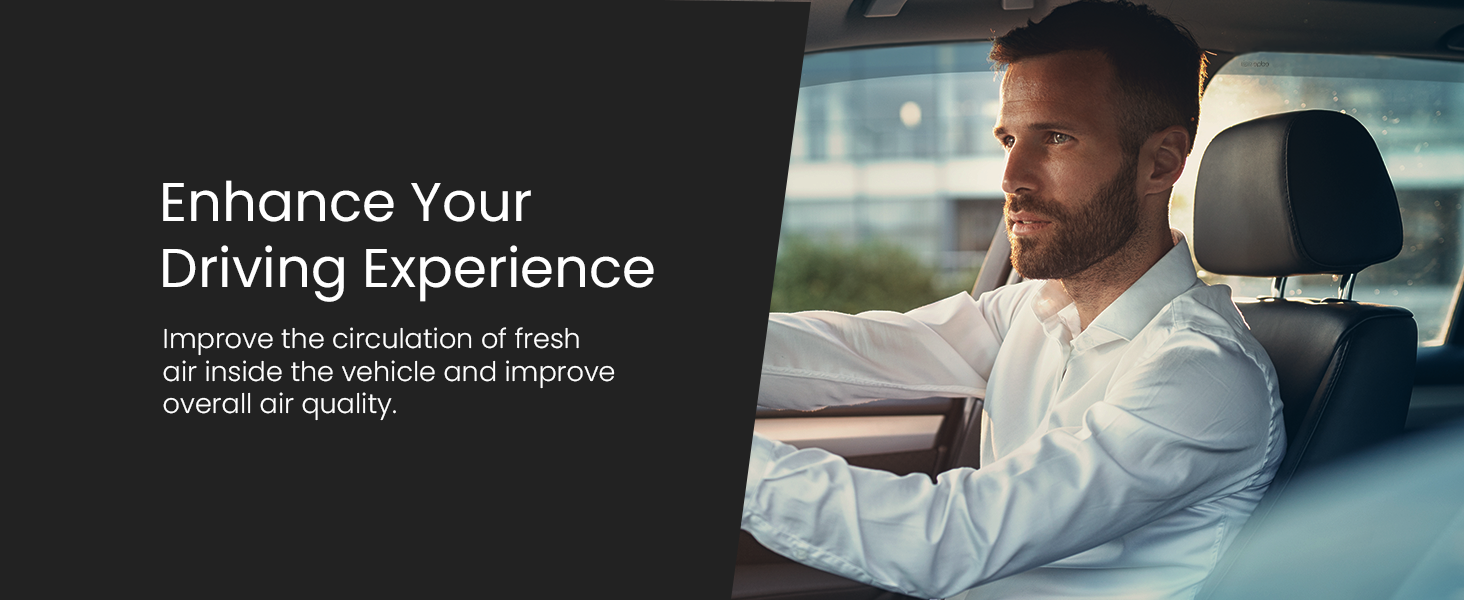 Man driving car, hands on steering wheel. Text overlay: 'Enhance Your Driving Experience' with subtext about improving perception and overall quality.