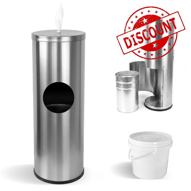 Gym Wipes Dispenser Stand with 4L Wipes Container and Built-in Trash Can