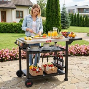 BBQ Movable Food Prep Table and Pizza Oven Stand
