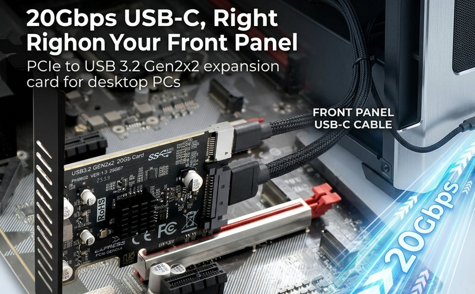 PH6602 PCIe to USB 3.2 Gen 2x2 Expansion Card