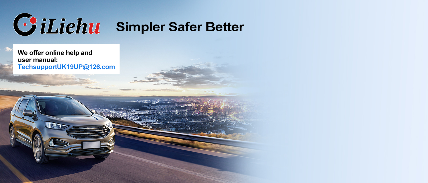 Silver SUV driving on highway with cityscape background. Image includes 'iLichu' logo and slogan 'Simpler Safer Better' at top.