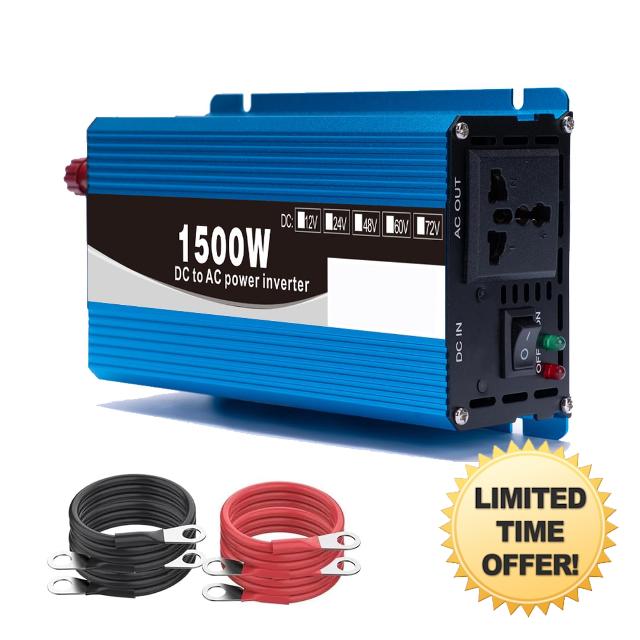 72V to 120V 1500W Pure SINE Wave Inverter Charger DC Input 12V/24V/48V/60V to AC Output 110V/220V