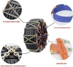 Universal Snow Chain Emergency Traction Tire Chains All Season for Vehicle Car Truck SUV fit Tyre Width 195mm-265mm for Mud