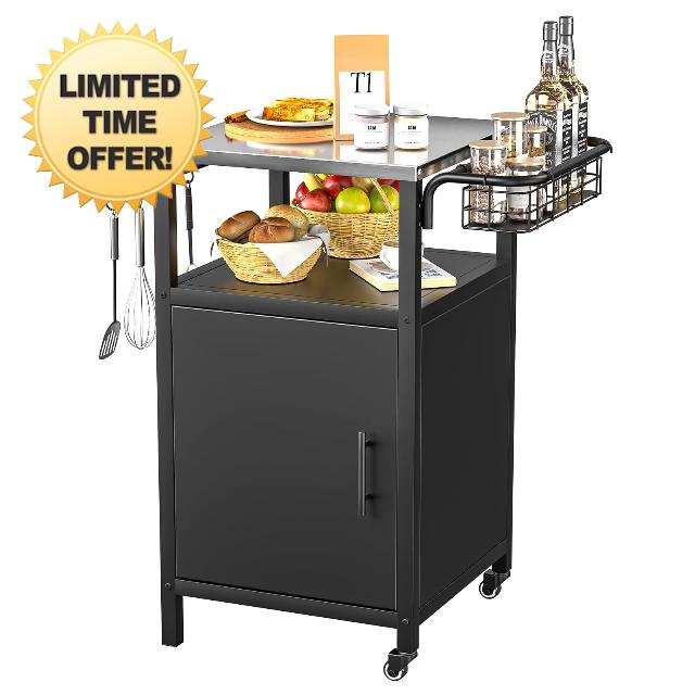 BBQ Trolley 304 Stainless Steel Outdoor Grill Cart with Large Prep Table