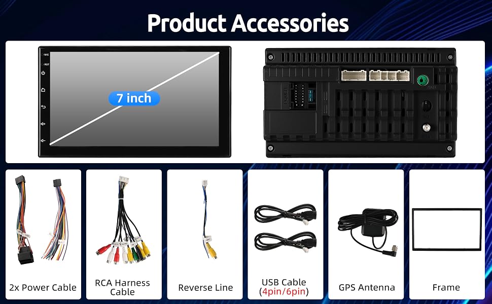 Text reads "Product Accessories". Device with blue 'Jack' label shown alongside black control unit, with eight accessory icons displayed below including cables, adapters, and connectors.