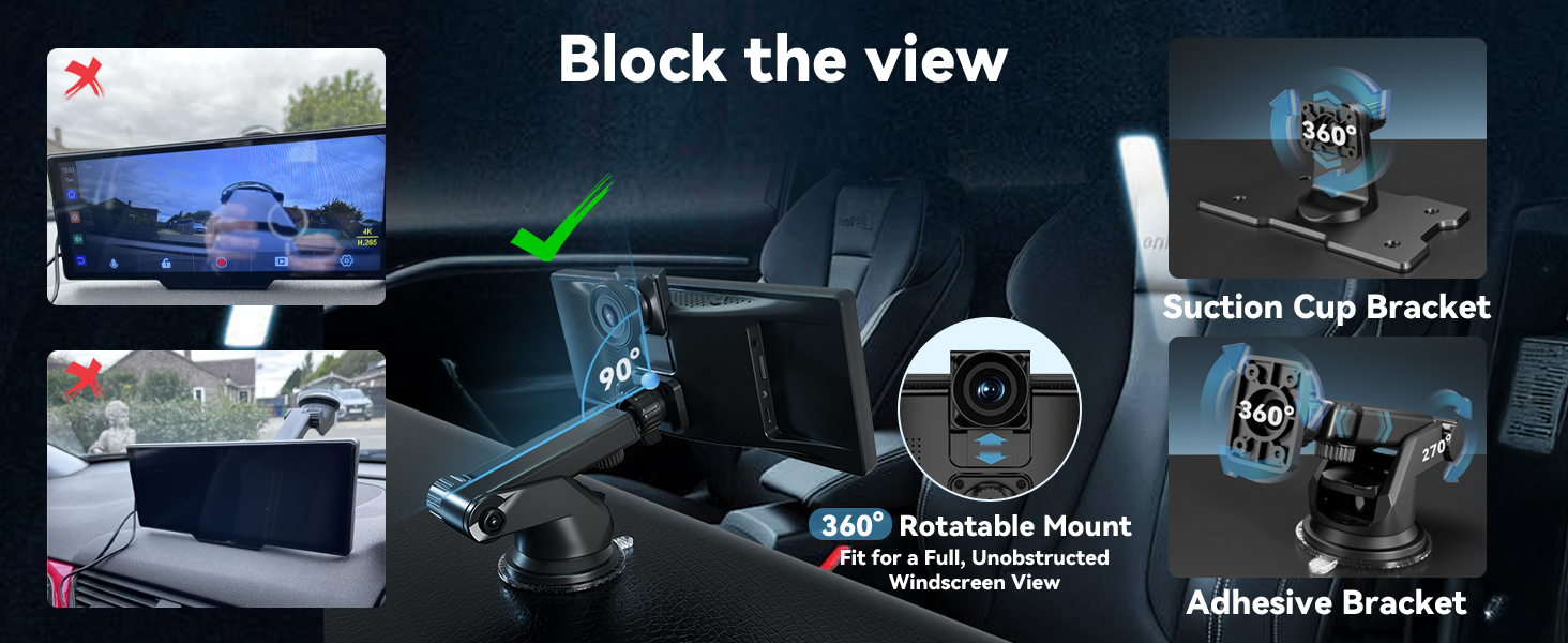 Text reads 'Block the view'. Sequence showing privacy screen filter being applied to computer display, demonstrating viewing angle privacy feature.