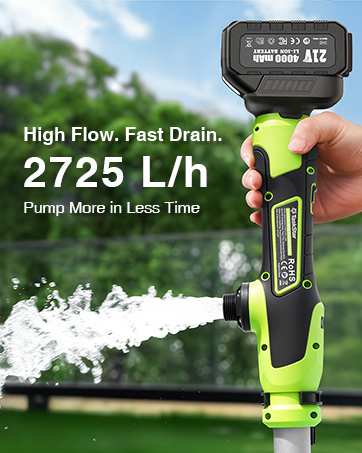 TaskStar Cordless Stick Water Transfer Pump, 2×4000mAh 21V Rechargeable Battery, 2725 L/h High Fl...
