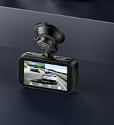 Black dashboard camera device with blue LED indicator light mounted in vehicle.